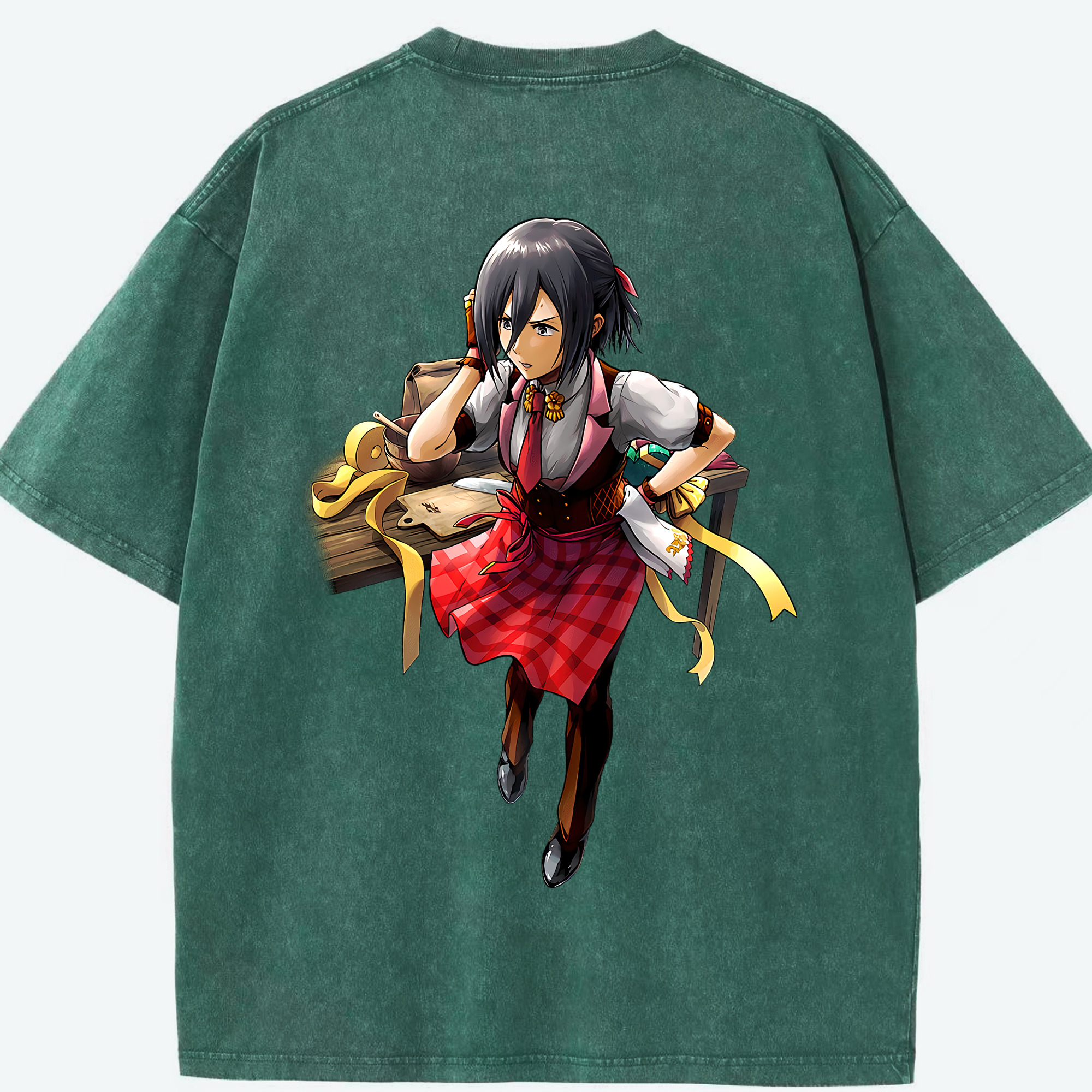 （画像用） 進撃の巨人 ミカサ·アッカーマン Attack on Titan Mikasa Ackerman 綿100% ヴィンテージ風 半袖Tシャツ（背面プリント）